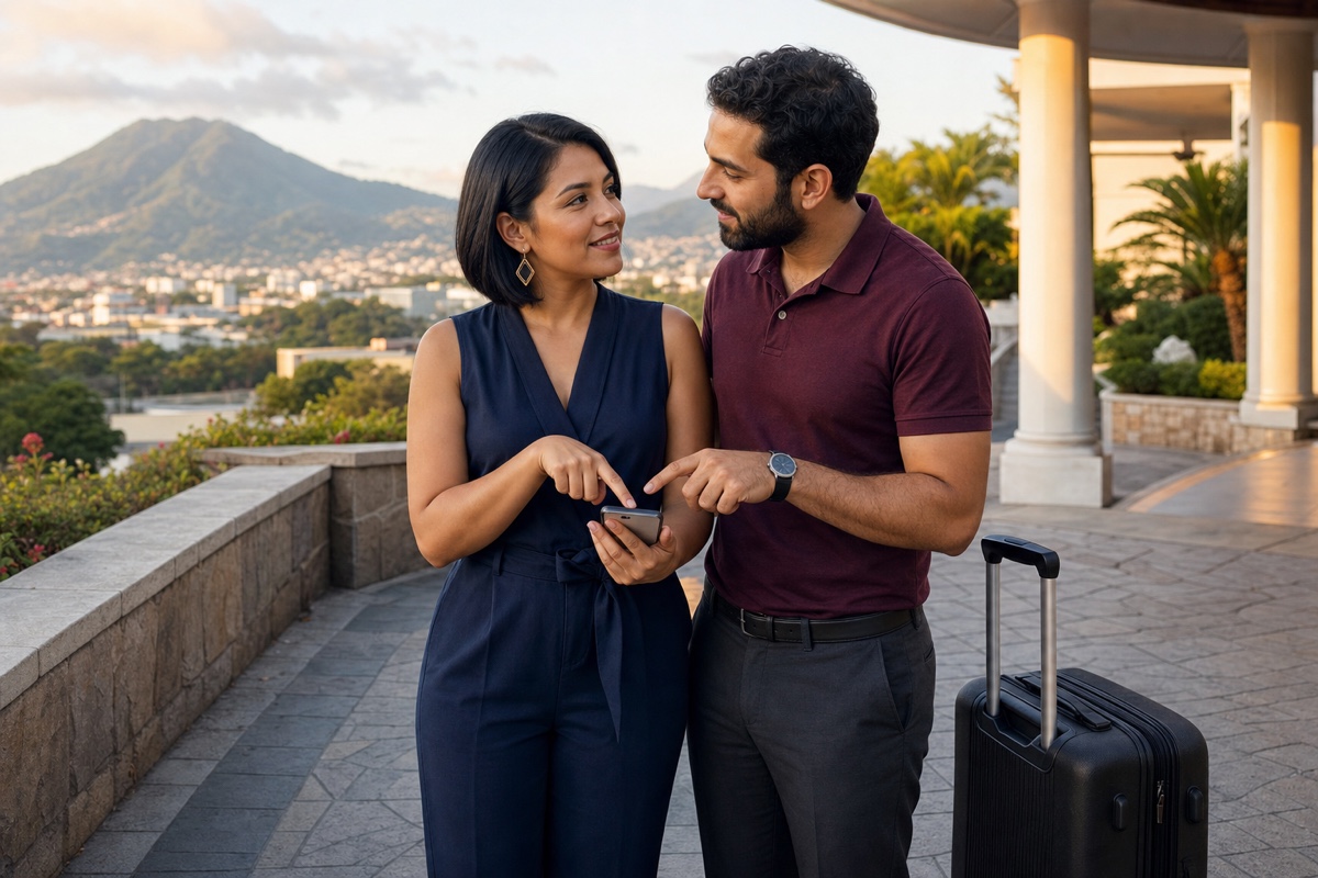 A Salvadoran woman and a foreign partner agreeing on a specific next call and visit date after discussing casual, exclusive, and marriage-minded intentions