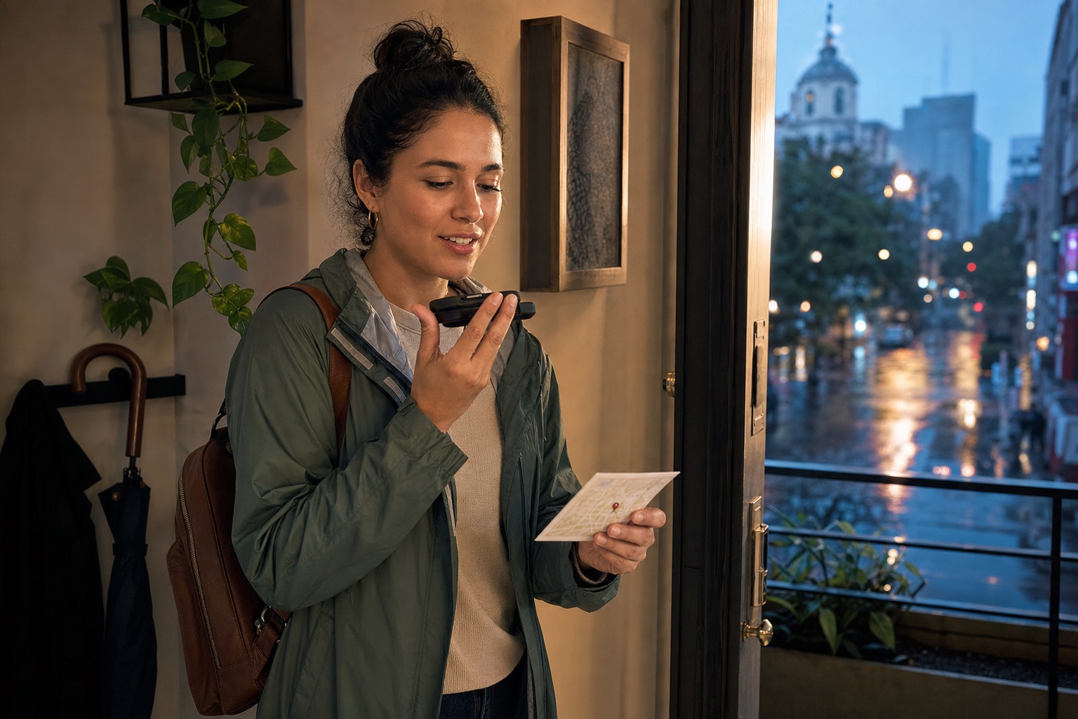 A couple confirming a Mexico City cafe address by voice note before leaving for a date