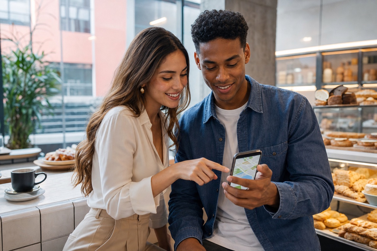 Pareja mexicana eligiendo entre dos planes para su primera cita en el celular